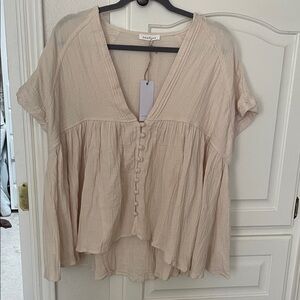 Sundry Beige V-Neck Blouse